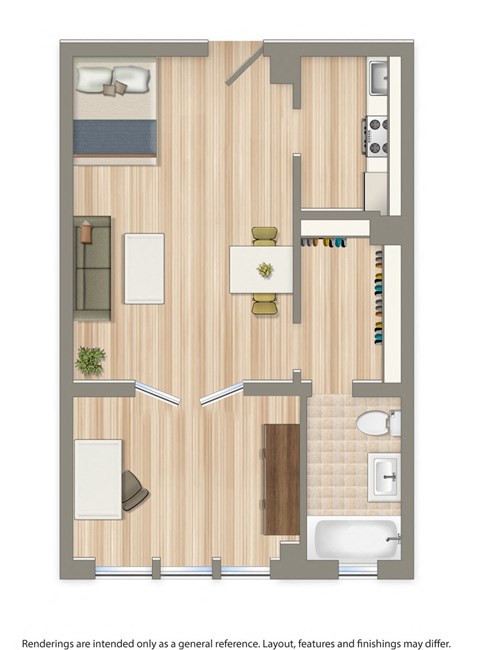 Floor plan for studio, 1 bath, 413 sqft